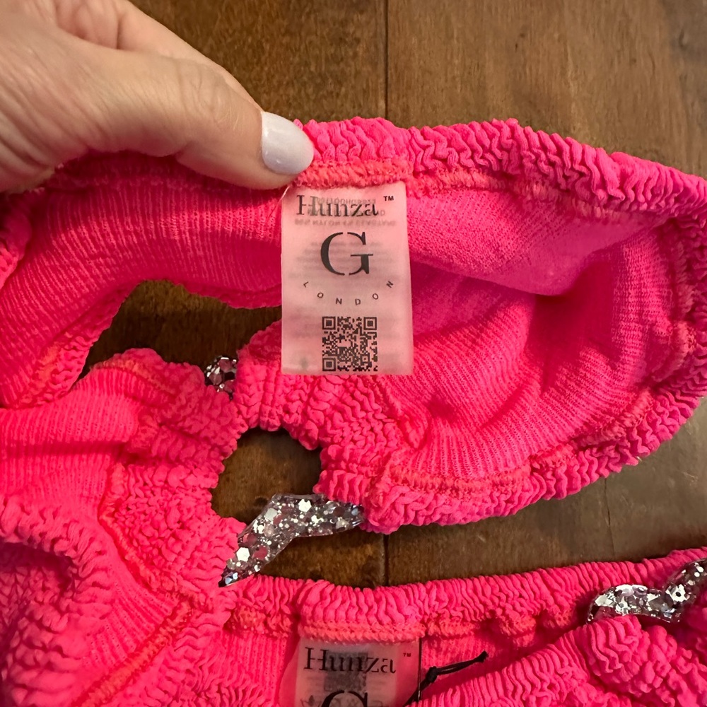 Hunza G Pink Glitter Heart Nicole Crinkle Bikini Set One Size - Picture 13 of 15